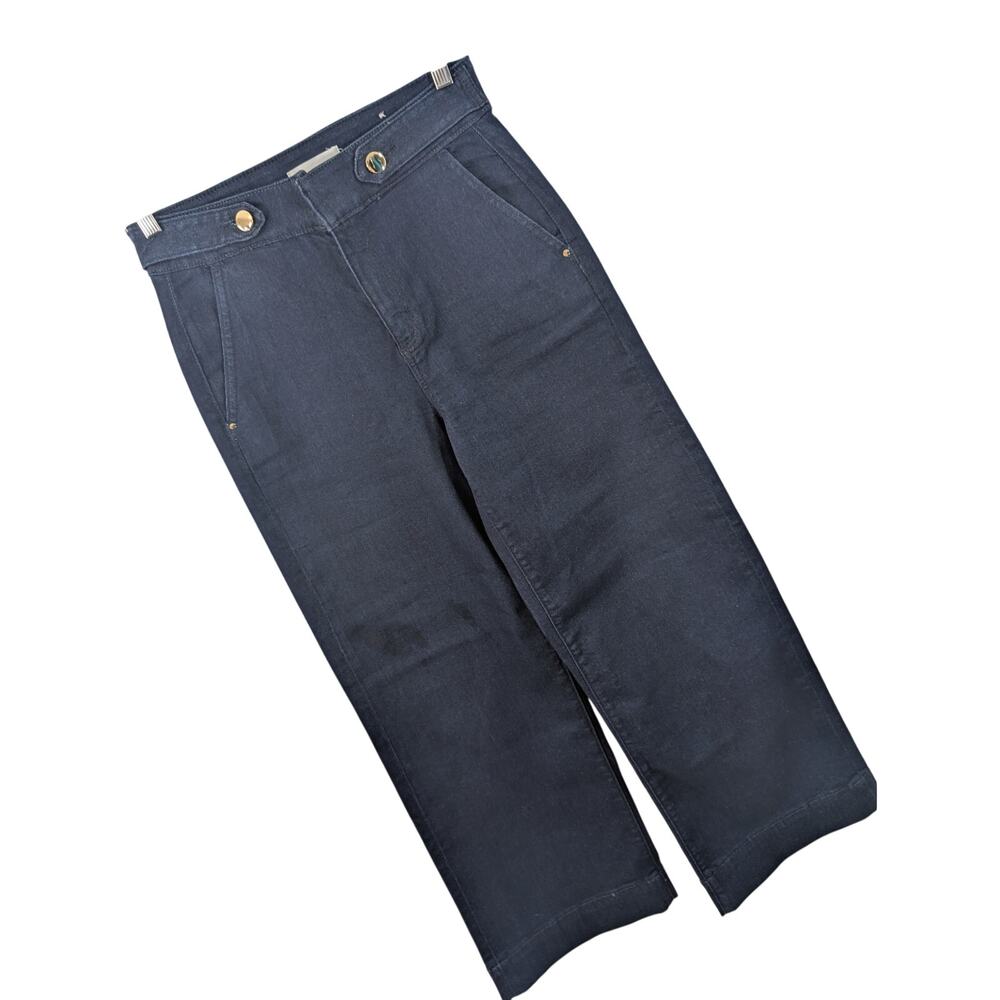 NWOT! LOFT! GORGEOUS BLUE DENIM WIDE LEG & HIGH WAIST BUTTON & STRAP JEANS! SZ 6